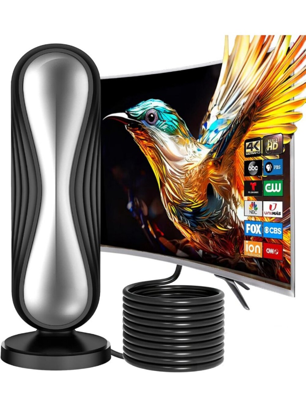 Smart Indoor TV Antenna, 6000+ Miles Range, 4K/8K HD Local Channels Access